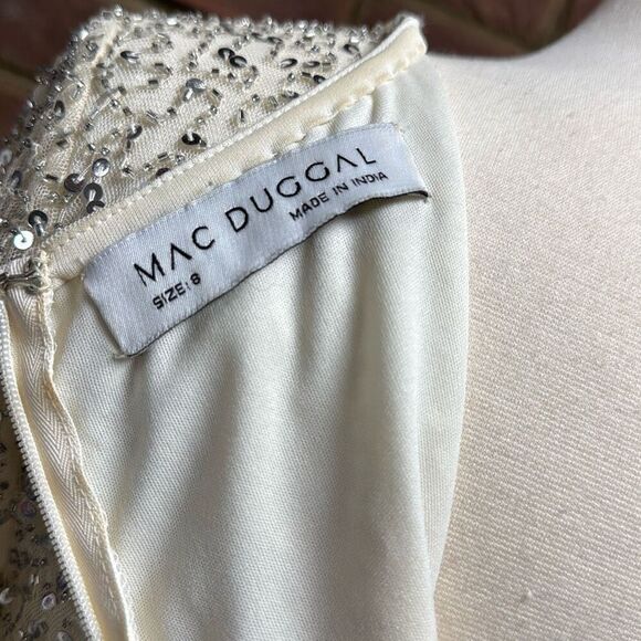 MAC DUGGAL Beige Embellished Floral High Neck Gown Size 8 - Picture 8 of 12